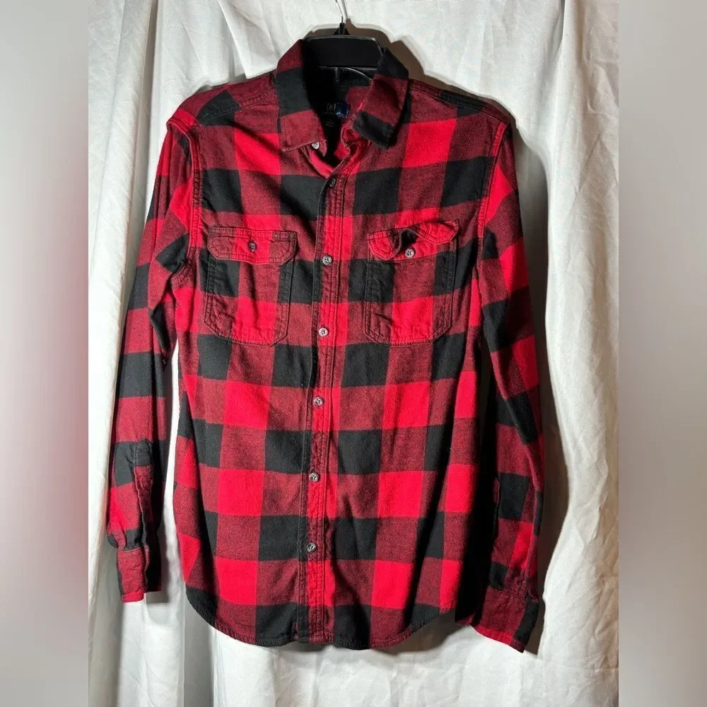 George Red Flannel Long Sleeve Button Down Shirt Size Medium 38-40 EPC